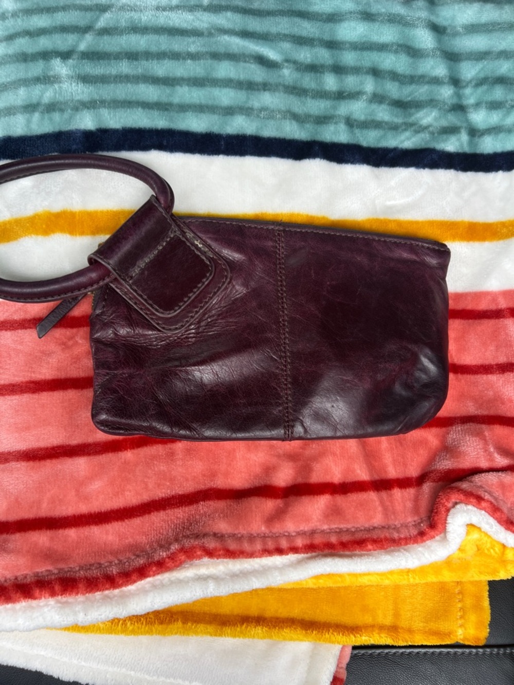 HOBO Leather Wristlet Clutch in Deep Plum